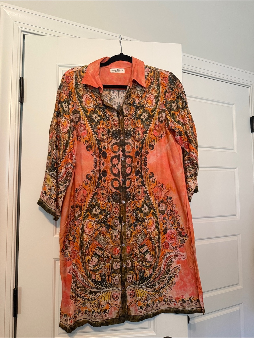 NATURAL LIFE Coral and Olive Paisley Mini Dress
